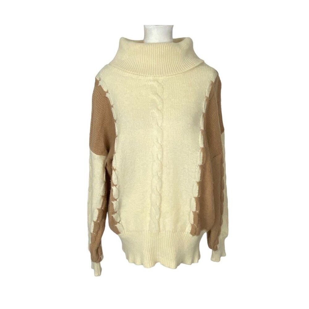 Vtg ESCADA Women Turtleneck Long Sleeve Pullover Sweater Sz 36/M Tan Cream 13-7